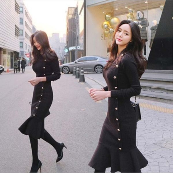 women dress 2019 winter new black temperament ladies fishtail dress korean slim o collar long sleeve midi knitted dresses, Black;gray
women dress 2019 winter new black temperament ladies fishtail dress korean slim o collar long sleeve midi knitted dresses, Black;gray