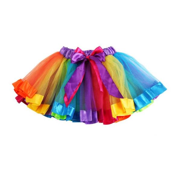 

LONSANT Children Skirt Girls Kids Rainbow Pettiskirt Bowknot Skirt Girls Gauze Petticoat Tutu skirt kids Tulle Satin Dancewear