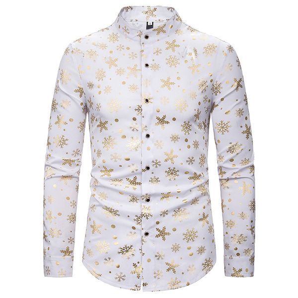 luxury gold snow foil print christmas shirt men 2019 brand white slim fit long sleeve mens dress shirts xmas casual henley shirt, White;black 
luxury gold snow foil print christmas shirt men 2019 brand white slim fit long sleeve mens dress shirts xmas casual henley shirt, White;black