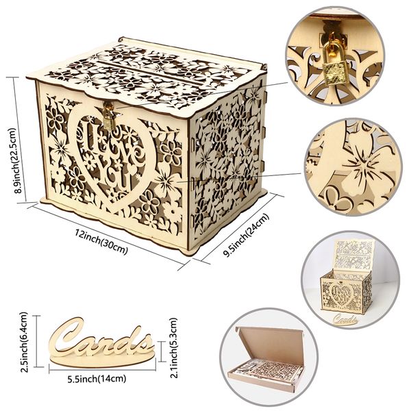 diy wedding gift wooden card box money box with lock