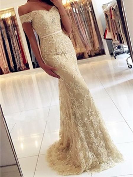 gorgeous trumpet off-the-shoulder appliques beading button lace sweep train evening dress, White;black
gorgeous trumpet off-the-shoulder appliques beading button lace sweep train evening dress, White;black