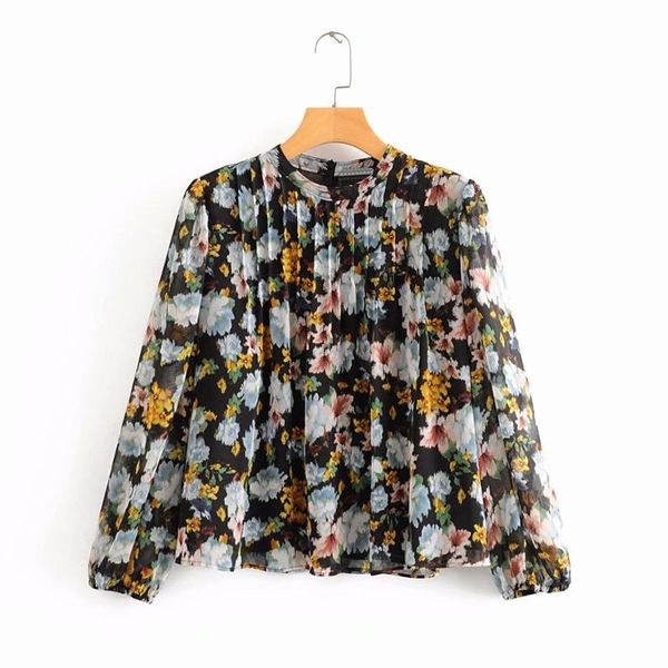 women's blouses & shirts women fashion ink painting floral print casual pleated blouse o neck chiffon smock roupas femininas ls6325, White
women's blouses & shirts women fashion ink painting floral print casual pleated blouse o neck chiffon smock roupas femininas ls6325, White