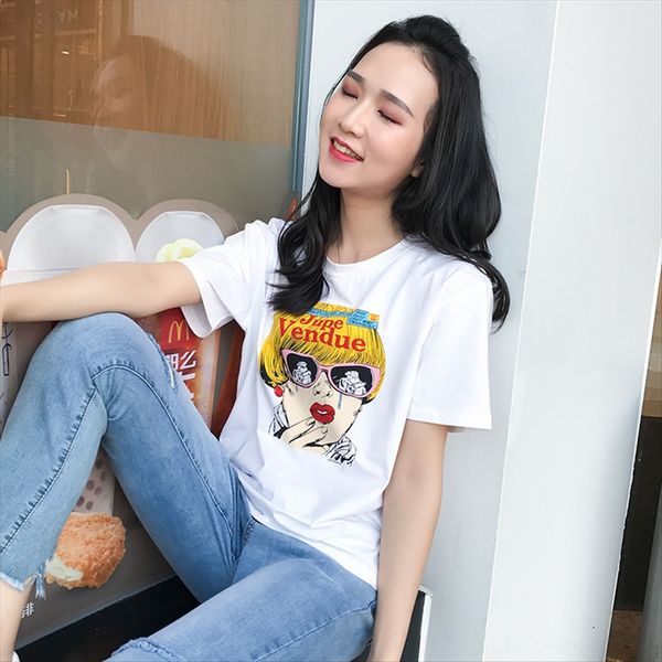 zhang dayi facial makeup printing short-sleeved female cartoon contrast color printing round collar t-shirt t-shirt makeup female fashio, White 
zhang dayi facial makeup printing short-sleeved female cartoon contrast color printing round collar t-shirt t-shirt makeup female fashio, White