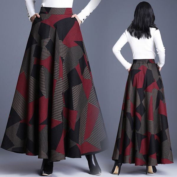 women a-line skirt elegant geometric elastic waist long woolen maxi skirt warm autumn winter female umbrella skirt plus size, Black;gray
women a-line skirt elegant geometric elastic waist long woolen maxi skirt warm autumn winter female umbrella skirt plus size, Black;gray
