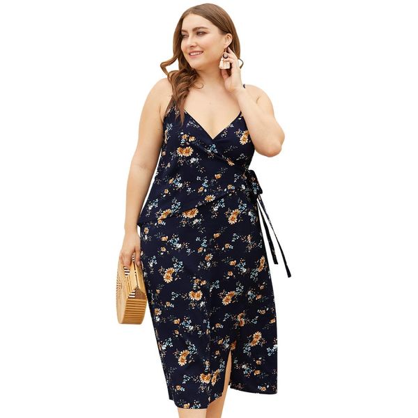 original design europe and america cross v-neck tie waist split fork holiday large size women's sling print long dresses, White
original design europe and america cross v-neck tie waist split fork holiday large size women's sling print long dresses, White