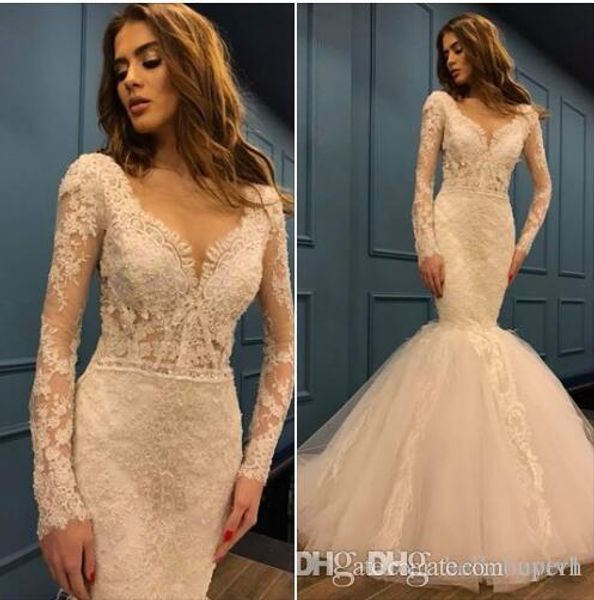 vintage mermaid long sleeve lace wedding dresses 2019 ivory tulle luxury beach wedding gowns patterns with beads, White
vintage mermaid long sleeve lace wedding dresses 2019 ivory tulle luxury beach wedding gowns patterns with beads, White