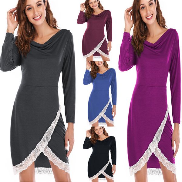women long sleeve lace dress solid color waist down casual dress famale crew neck clothes, Black;gray
women long sleeve lace dress solid color waist down casual dress famale crew neck clothes, Black;gray
