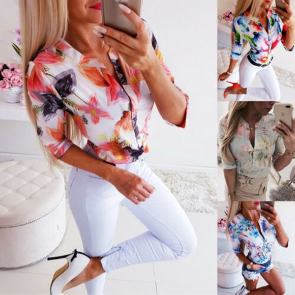 2019 floral blouse women long 3/4 sleeve loose shirt ol summer ladies plain casual button blouse, White
2019 floral blouse women long 3/4 sleeve loose shirt ol summer ladies plain casual button blouse, White