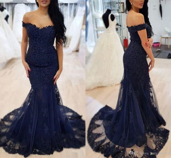 navy blue prom dresses lace appliques beaded mermaid cap sleeves off shoulder long formal party dress evening gowns vestido de novia, Black
navy blue prom dresses lace appliques beaded mermaid cap sleeves off shoulder long formal party dress evening gowns vestido de novia, Black