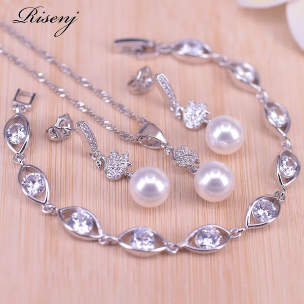 earrings & necklace white pearl 925 stamp silver color jewelry stud earring bracelet set wedding/engagement present in store 
earrings & necklace white pearl 925 stamp silver color jewelry stud earring bracelet set wedding/engagement present in store