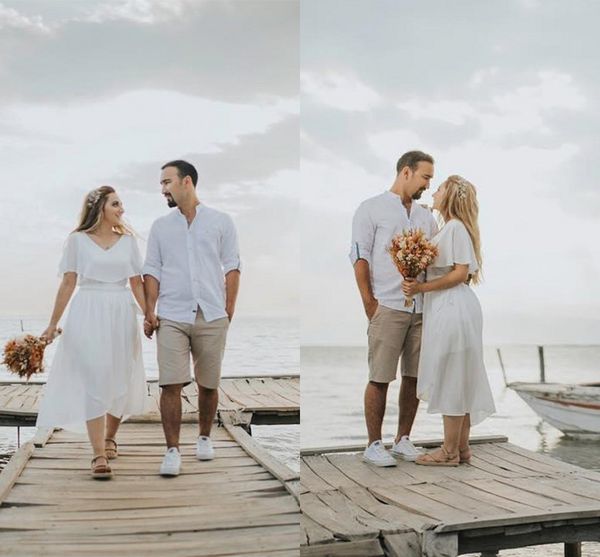 simple beach under 100 tea length wedding dresses bridal gown summer style short sleeves chiffon bows plus size wedding dress, White
simple beach under 100 tea length wedding dresses bridal gown summer style short sleeves chiffon bows plus size wedding dress, White