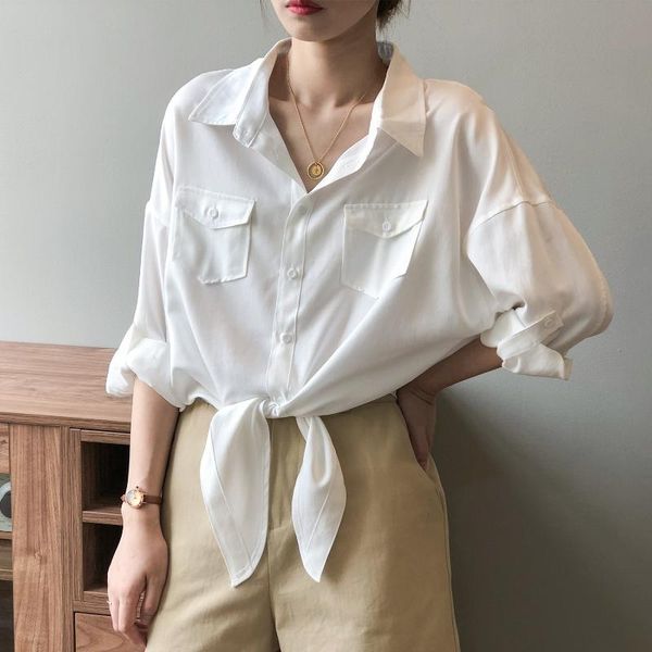 early autumn 2020 new retro style loose lace-up design shirts white crop women blouses streetwear
early autumn 2020 new retro style loose lace-up design shirts white crop women blouses streetwear