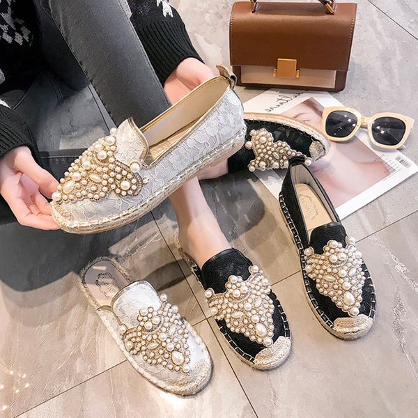lace mesh espadrilles women pearl beading flats straw pattern crystal fisherman shoes woman pearl slides slip on loaferns89, Black
lace mesh espadrilles women pearl beading flats straw pattern crystal fisherman shoes woman pearl slides slip on loaferns89, Black