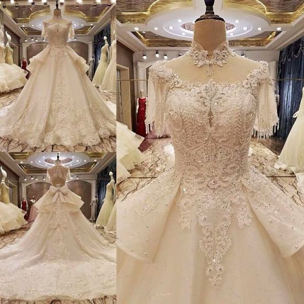 luxury arabic wedding dresses 2020 vsetido de novia crystals lace wedding dress beading appliques royal train bridal gowns, White
luxury arabic wedding dresses 2020 vsetido de novia crystals lace wedding dress beading appliques royal train bridal gowns, White