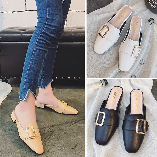 fashion leisure concise closed toe slides for women solid low square heel slippers spring autumn closed toe pu shoes, Black
fashion leisure concise closed toe slides for women solid low square heel slippers spring autumn closed toe pu shoes, Black