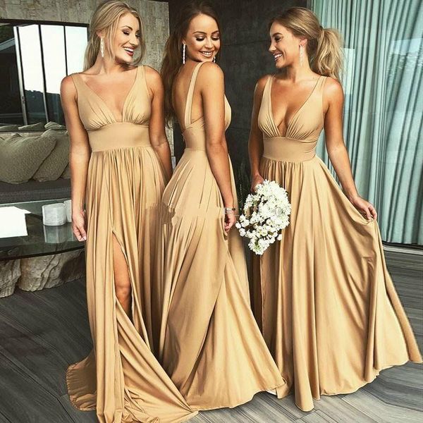 long gold bridesmaid dresses 2020 deep v neck empire split side floor length champagne beach boho wedding guest dresses, White;pink
long gold bridesmaid dresses 2020 deep v neck empire split side floor length champagne beach boho wedding guest dresses, White;pink