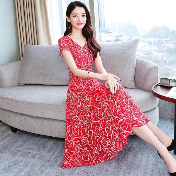 chiffon dress summer 2019 new women's summer fashion temperament slim slimming large size long skirt, Black;gray
chiffon dress summer 2019 new women's summer fashion temperament slim slimming large size long skirt, Black;gray