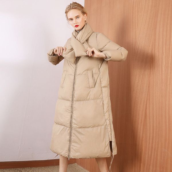 winter x-long thick warm down coat female knit high collar stitching warm fluffy duck down coat with down scarf for cold, Black
winter x-long thick warm down coat female knit high collar stitching warm fluffy duck down coat with down scarf for cold, Black