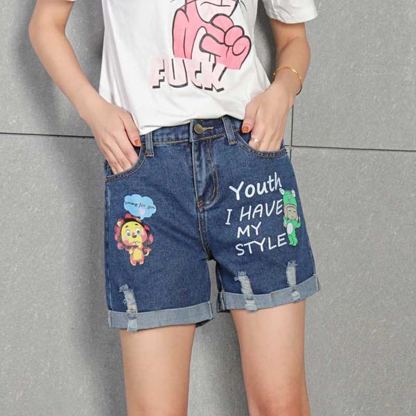 women's summer new plus size denim shorts women's elastic waist wide leg loose cartoon printed jeans shorts, White;black
women's summer new plus size denim shorts women's elastic waist wide leg loose cartoon printed jeans shorts, White;black