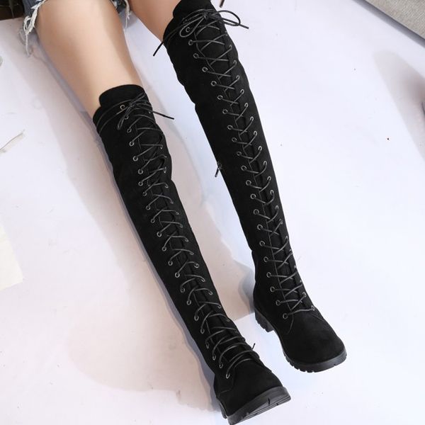 thigh high boots lace-up women shoes over the knee boots flat long ladies rubber boots women shoes, Black
thigh high boots lace-up women shoes over the knee boots flat long ladies rubber boots women shoes, Black