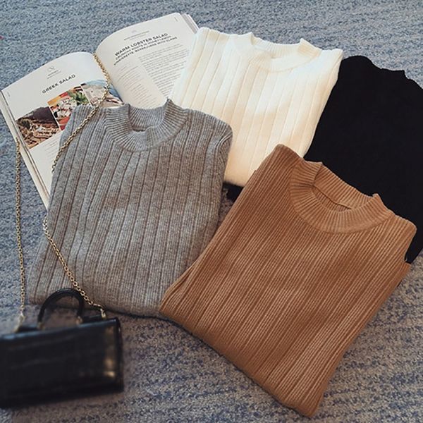 sweater women autumn winter solid color slim long-sleeved round collar slim basic bottom sweater knitted shirt, White;black
sweater women autumn winter solid color slim long-sleeved round collar slim basic bottom sweater knitted shirt, White;black