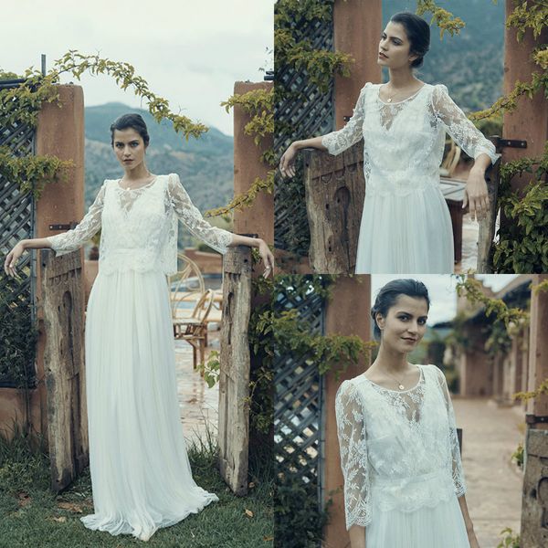 2019 vintage wedding dresses with lace jacket v neck a line 2 pieces long sleeve country bridal gowns sweep train bohemian wedding dress, White
2019 vintage wedding dresses with lace jacket v neck a line 2 pieces long sleeve country bridal gowns sweep train bohemian wedding dress, White
