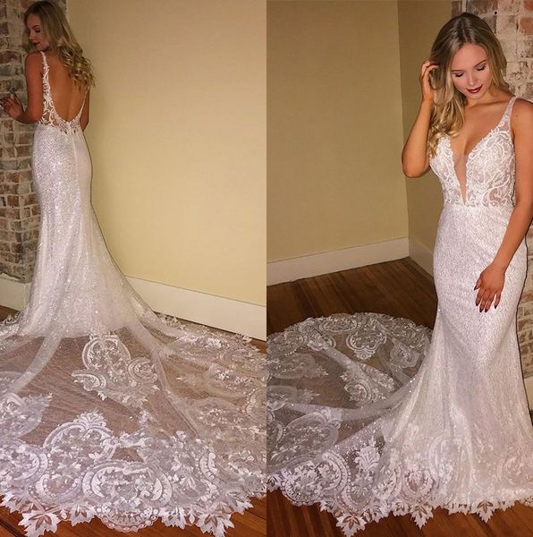 sparkling spaghetti straps lace mermaid wedding dresses 2020 applique beaded backless chapel train plus size beach wedding bridal gowns, White
sparkling spaghetti straps lace mermaid wedding dresses 2020 applique beaded backless chapel train plus size beach wedding bridal gowns, White