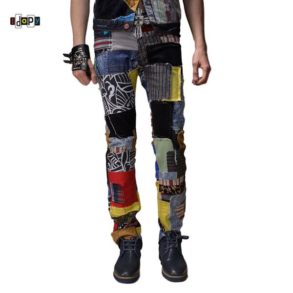 idopy men`s punk style denim jeans designer straight patchwork american and european gothic patterned biker jeans for male, Blue
idopy men`s punk style denim jeans designer straight patchwork american and european gothic patterned biker jeans for male, Blue