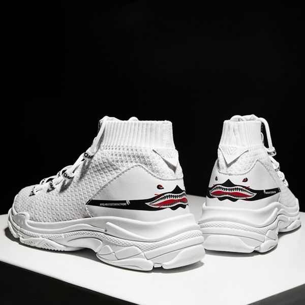 shark logo high sneakers knit upper breathable sock shoes thick sole 5 cm fashion sapato feminino black / white
shark logo high sneakers knit upper breathable sock shoes thick sole 5 cm fashion sapato feminino black / white