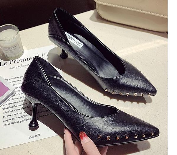 2019 women's shoes in spring and autumn with new style high heel fine heel pointed end @3066, Black
2019 women's shoes in spring and autumn with new style high heel fine heel pointed end @3066, Black