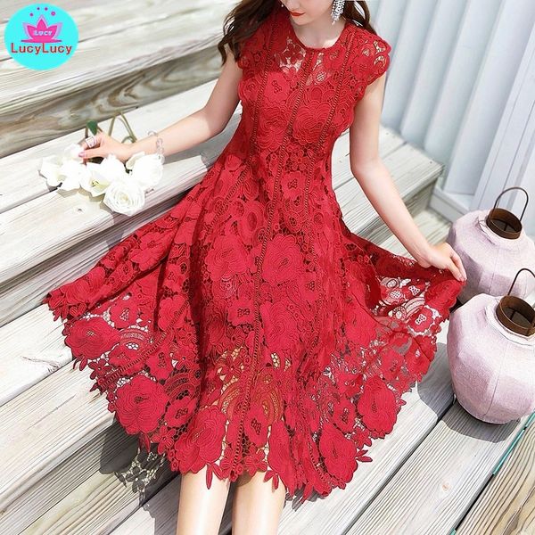 2019 summer new heavy work lace openwork retro red dress waist dress knee-length tank lace sleeveless, Black;gray
2019 summer new heavy work lace openwork retro red dress waist dress knee-length tank lace sleeveless, Black;gray