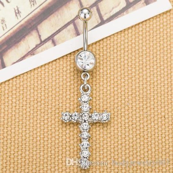 d0192 ( 1 color ) the cross style 018-01 belly button navel rings with clear stones body piercing jewelry ing, Silver 
d0192 ( 1 color ) the cross style 018-01 belly button navel rings with clear stones body piercing jewelry ing, Silver