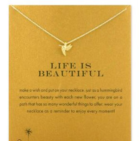 with card cute dogeared necklace with hummingbird (life is beauiful) silver and gold color and high quality
with card cute dogeared necklace with hummingbird (life is beauiful) silver and gold color and high quality