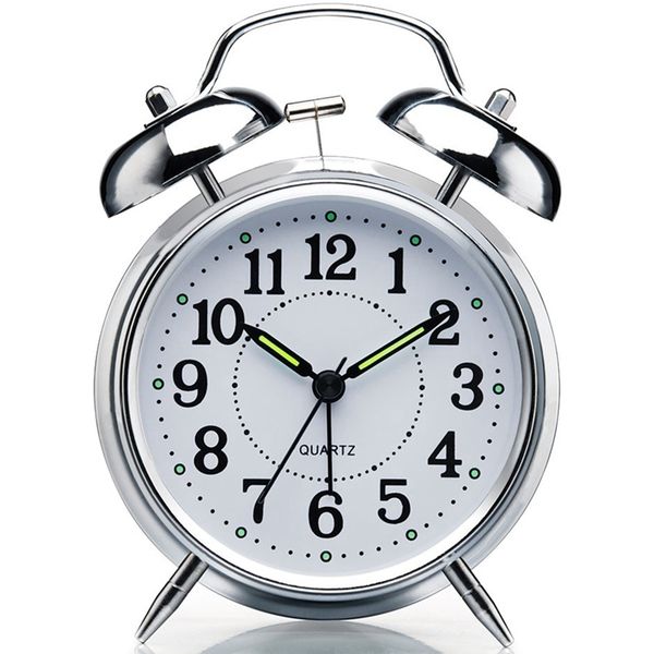 non-ticking 4inch twin bell alarm clock - metal frame 3d dial with backlight function - desk table clock for home and office sil
non-ticking 4inch twin bell alarm clock - metal frame 3d dial with backlight function - desk table clock for home and office sil