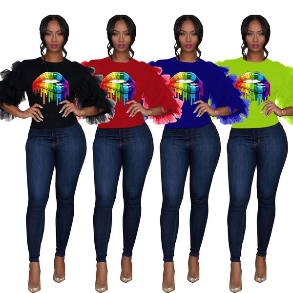 fashion women short half sleeves blouses ruffled mesh patchwork colorful lips print casual club party shirts blusas, White
fashion women short half sleeves blouses ruffled mesh patchwork colorful lips print casual club party shirts blusas, White