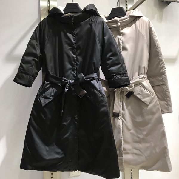 with belt autumn/winter long coat feather jacket woman 2019 new pure color hooded detachable sleeve down jacket women clothes, Black
with belt autumn/winter long coat feather jacket woman 2019 new pure color hooded detachable sleeve down jacket women clothes, Black
