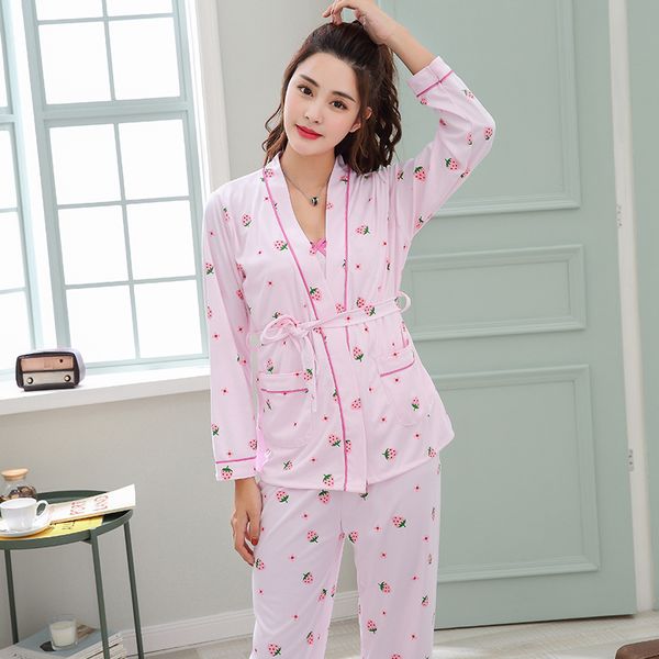 cute fresh fruit sleepwear women 3 pcs pajamas sets 2019 new spring long seleeve robes+vest+pants homewear girl pyjama femme, Blue;gray
cute fresh fruit sleepwear women 3 pcs pajamas sets 2019 new spring long seleeve robes+vest+pants homewear girl pyjama femme, Blue;gray