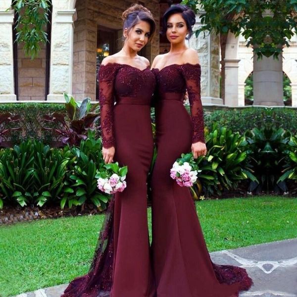 2019 weddings burgundy bridesmaid dresses mermaid off the shoulder neck long sleeves beaded lace appliqued chiffon maid of honor dresses, White;pink
2019 weddings burgundy bridesmaid dresses mermaid off the shoulder neck long sleeves beaded lace appliqued chiffon maid of honor dresses, White;pink