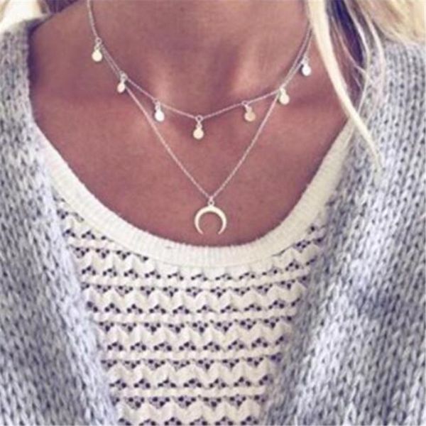wkoud new arrival fashion round sequins necklace crescent moon necklace boho copper beads multilayer ball, Silver
wkoud new arrival fashion round sequins necklace crescent moon necklace boho copper beads multilayer ball, Silver