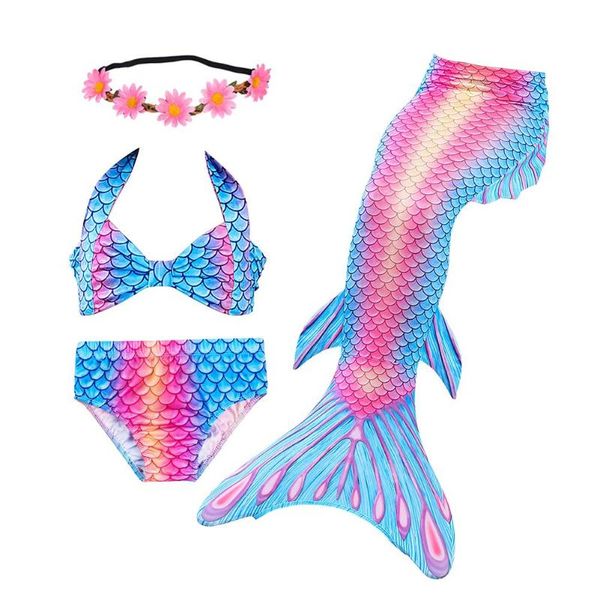 4pcs girls fish tails swimsuit bikini set swimwear cosplay swimming costume, White