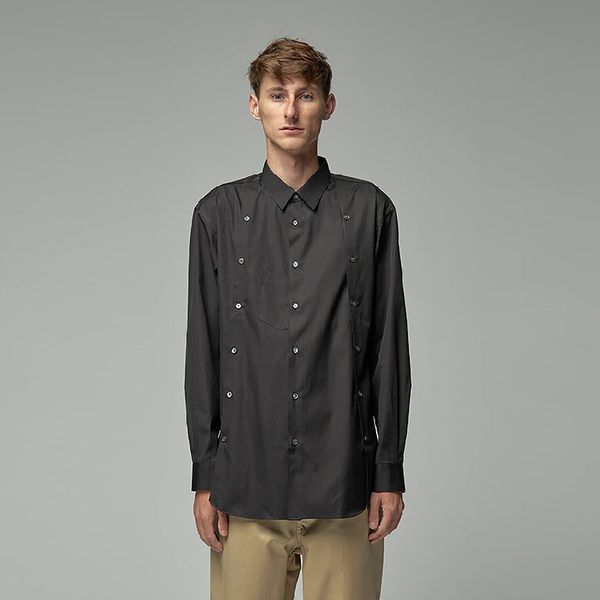new men's clothing personality multi-button stitching loose versatile shirt, White;black
new men's clothing personality multi-button stitching loose versatile shirt, White;black
