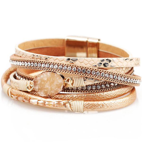 diezi 3 colors new multilayer wrap bracelets for women lady magnet buckle pu leather natural big stone bracelets bangles, Golden;silver
diezi 3 colors new multilayer wrap bracelets for women lady magnet buckle pu leather natural big stone bracelets bangles, Golden;silver