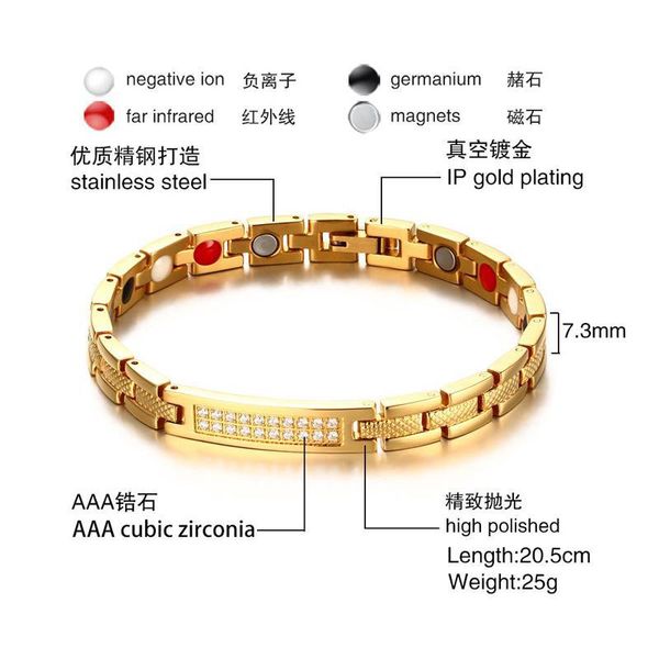 

women's fashion twisted healthy magnetic therapy bracelet pain relief for arthritis and carpal tunnel set auger zircon, Golden;silver