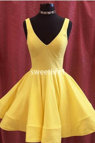 2019 yellow v neck homecoming dresses short mini satin girls graduations dresses first commnuion dresses under 90$, Blue;pink
2019 yellow v neck homecoming dresses short mini satin girls graduations dresses first commnuion dresses under 90$, Blue;pink