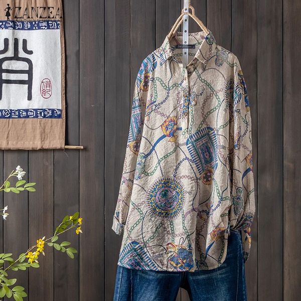 women's print blouse 2019 zanzea kaftan casual shirts long sleeve blusas female lapel button floral plus size tunic chemise, White
women's print blouse 2019 zanzea kaftan casual shirts long sleeve blusas female lapel button floral plus size tunic chemise, White