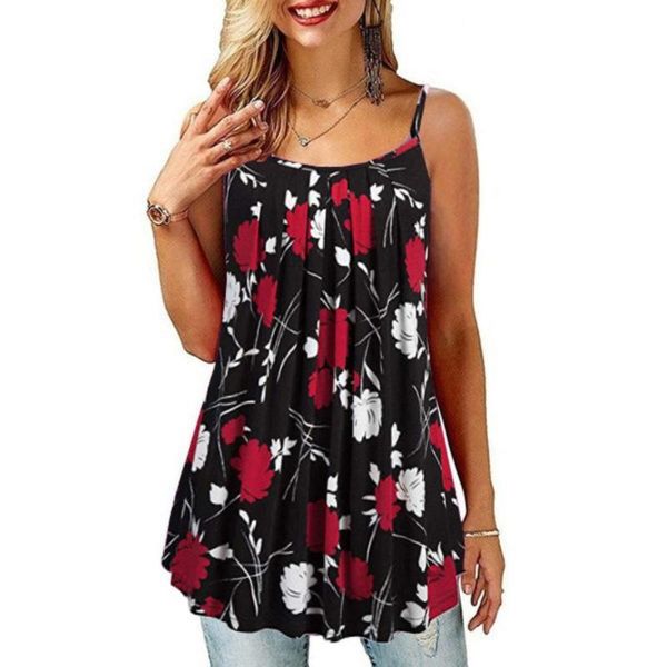 casual women floral sleeveless pleated hem loose strap blouse camisole lrregular casual loose camisole, White
casual women floral sleeveless pleated hem loose strap blouse camisole lrregular casual loose camisole, White