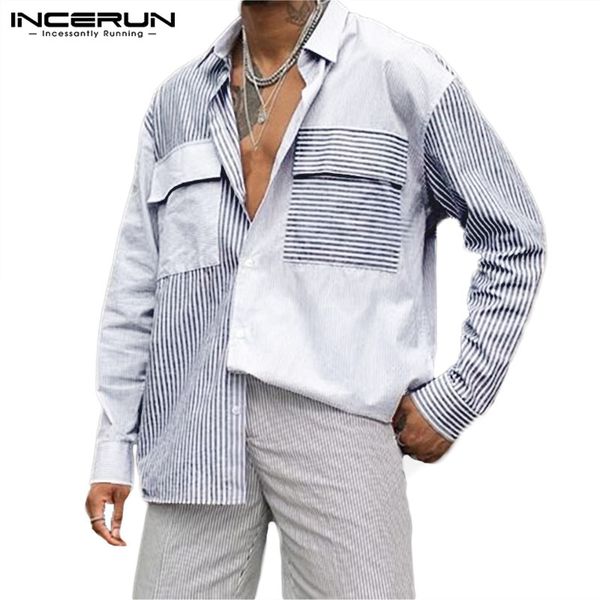 fashion men shirt striped patchwork long sleeve 2019 loose camisa pockets lapel button streetwear casual shirt men s-5xl incerun, White;black
fashion men shirt striped patchwork long sleeve 2019 loose camisa pockets lapel button streetwear casual shirt men s-5xl incerun, White;black