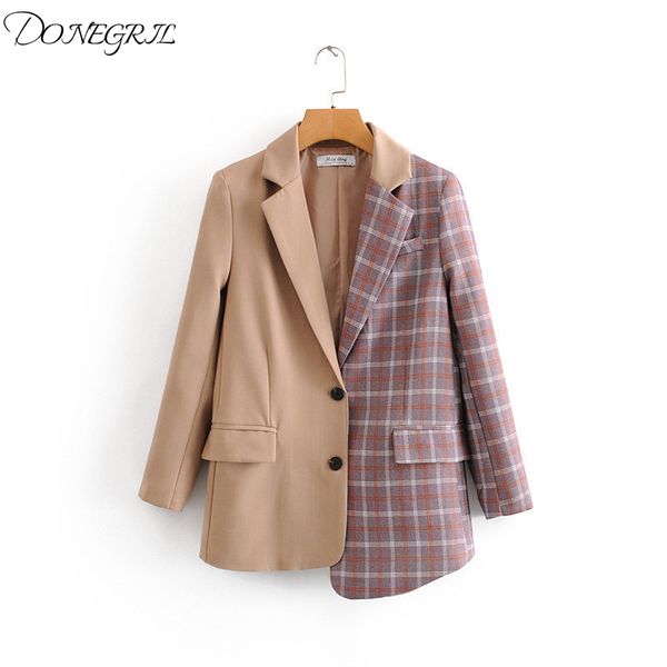 women's suits & blazers 2021 patchwork plaid elegant women blazer oversize chic asymmetry jacket single breasted office lady work coat, White;black
women's suits & blazers 2021 patchwork plaid elegant women blazer oversize chic asymmetry jacket single breasted office lady work coat, White;black