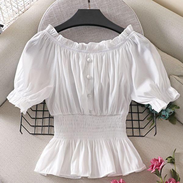 women's blouses & shirts 2021 spring summer elegant slash neck short puff sleeve cotton blouse female fashion solid color office ladies, White
women's blouses & shirts 2021 spring summer elegant slash neck short puff sleeve cotton blouse female fashion solid color office ladies, White