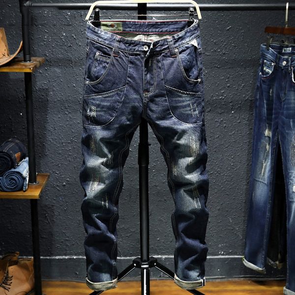 2020 autumn winter fashion men jeans vintage design destroyed ripped jeans for men big pocket cargo pants slim fit punk, Blue
2020 autumn winter fashion men jeans vintage design destroyed ripped jeans for men big pocket cargo pants slim fit punk, Blue